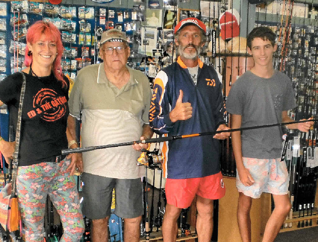 MONEY WELL SPENT: John Cooper, second from right, with partner Hilde Heytens, father Malcolm and son Shae spends up big at Big River Bait and Tackle, Maclean, after scoring $500 worth of Daiwa tackle by winning The Daily Examiner’s 2014 Fishing Competition. PHOTO: DICK RICHARDS MONEY WELL SPENT: John Cooper, second from right, with partner Hilde Heytens, father Malcolm and son Shae spends up big at Big River Bait and Tackle, Maclean, after scoring $500 worth of Daiwa tackle by winning The Daily Examiner’s 2014 Fishing Competition. PHOTO: DICK RICHARDS